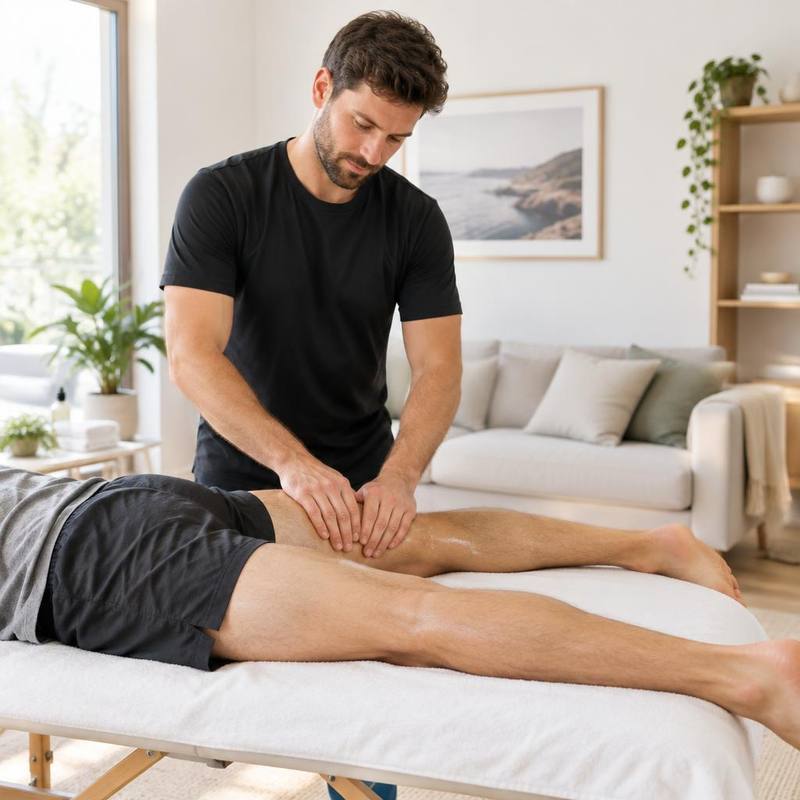 Therapist giving a full body sports massage at home